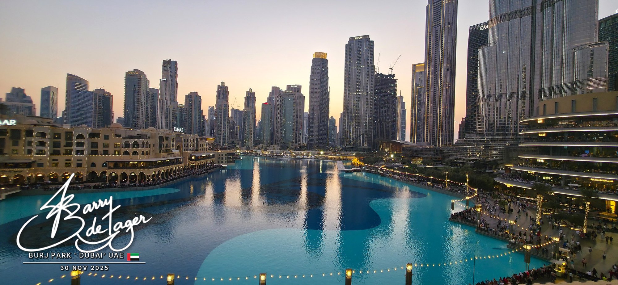 Burj Park in Downtown Dubai with the Burj Khalifa rising above